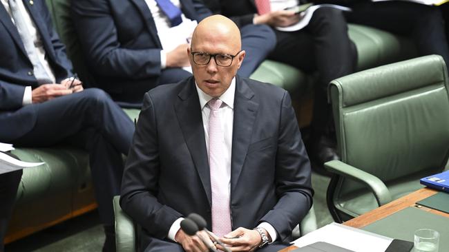 Peter Dutton during Question Time at Parliament House in Canberra. Picture: NewsWire / Martin Ollman