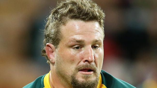 BRISBANE, AUSTRALIA - JULY 17: James Slipper of the Wallabies runs during the warm-up before before the International Test Match between the Australian Wallabies and France at Suncorp Stadium on July 17, 2021 in Brisbane, Australia. (Photo by Jono Searle/Getty Images)