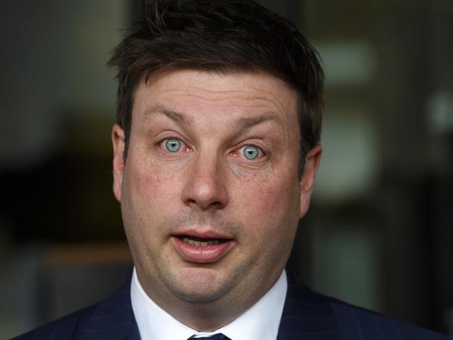 Tim Smith speaks to the media at Parliament House in Melbourne after he crashed his car last weekend while drink driving. Picture: Andrew Henshaw