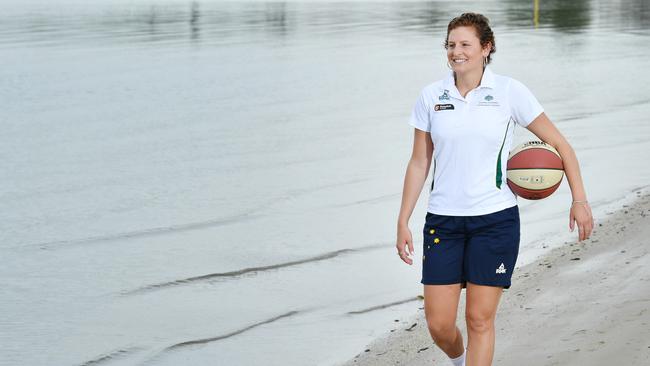 Basketball player Tiana Mangakahia is seen on the beach at Victoria Point in Brisbane last year. (AAP Image/Darren England)