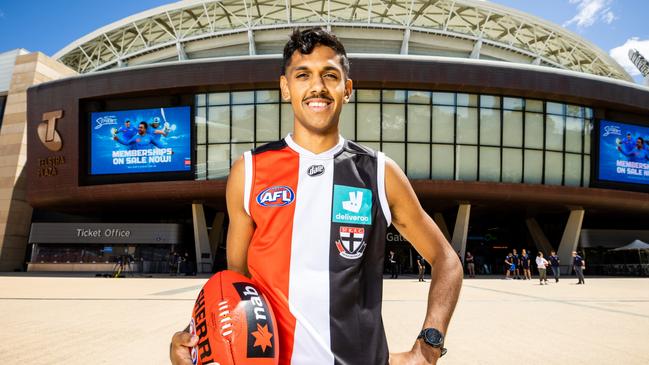 St Kilda’s top draft pick Nasiah Wanganeen-Milera. Picture: James Elsby/AFL Photos via Getty Images