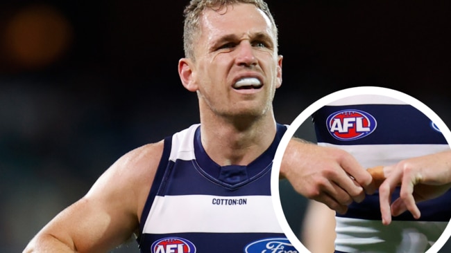 Selwood nurses his injured finger, which required surgery.