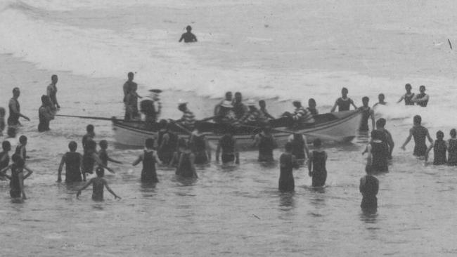 The launching of Manly Council's surfboat on March 21, 1907. Picture Northern Beaches Library