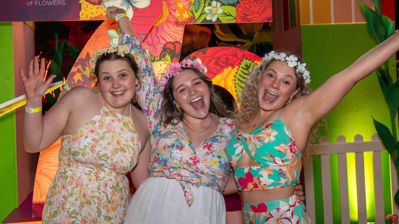 (From left) Abi Davidson, Innika Parke and Kelsey Pukallus. Toowoomba Carnival of Flowers Festival of Food and Wine. Friday, September 13, 2024. Picture: Nev Madsen