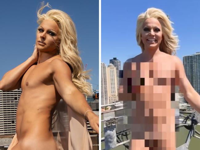 Courtney Act strips off in Brisbane.