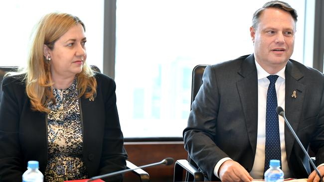 Queensland Premier Annastacia Palaszczuk here with Brisbane Lord Mayor Adrian Schrinner. Picture: NCA NewsWire / John Gass