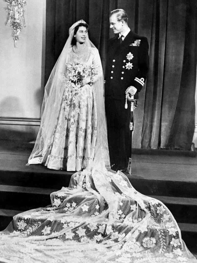 The couple on their wedding day, November 20 1947, at Buckingham Palace. Picture: AFP Photo