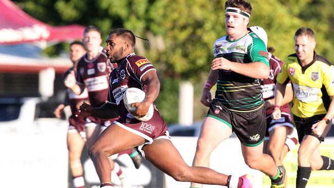 Rugby League Gold Coast A-Grade Round 2 - Burleigh Bears vs. Helensvale Hornets at Pizzey Park. Shalin Fuller scoring a try. 16 May 2021 Miami Picture by Richard Gosling