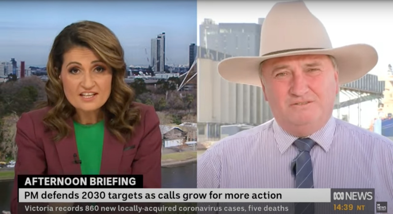 ABC host Patricia Karvelas tried to get Mr Joyce to sympathise with the COP26 leader, but he refused. Picture: ABC