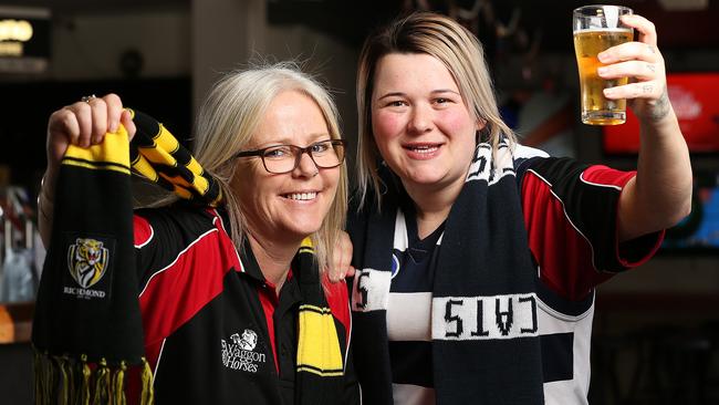 Ronnee Jury and Tamarah Davey from the Waggon and Horses are ready for Saturday's AFL Grand Final between Richmond and Geelong. Picture: Zak Simmonds