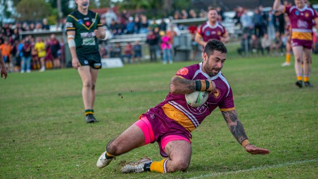 Shellharbour Stingrays Vs Sharks. James Ralph scoring the try after stepping several defenders. Picture: Thomas Lisson