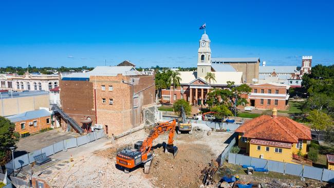 Aaron Skuse’s drone shot of the Fraser Coast Regional Council administration building in Maryborough being demolished.