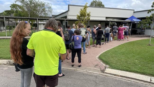 Residents in queue at Thuringowa State High School on election day. Picture: Chris Burns