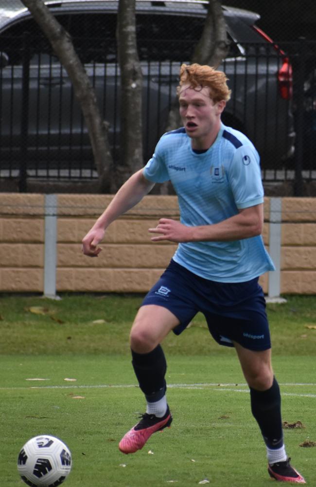 GPS First XI football action between Brisbane Boys College and Brisbane Grammar School. Saturday April 22, 2023. Picture: Nick Tucker.