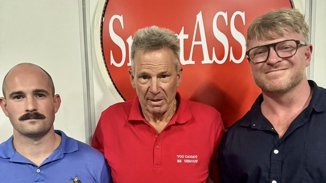 Controversial AFL personality Sam Newman has appeared in a photo with neo-Nazi figures Thomas Sewell and Blair Cottrell. Picture: X/Thomas Sewell