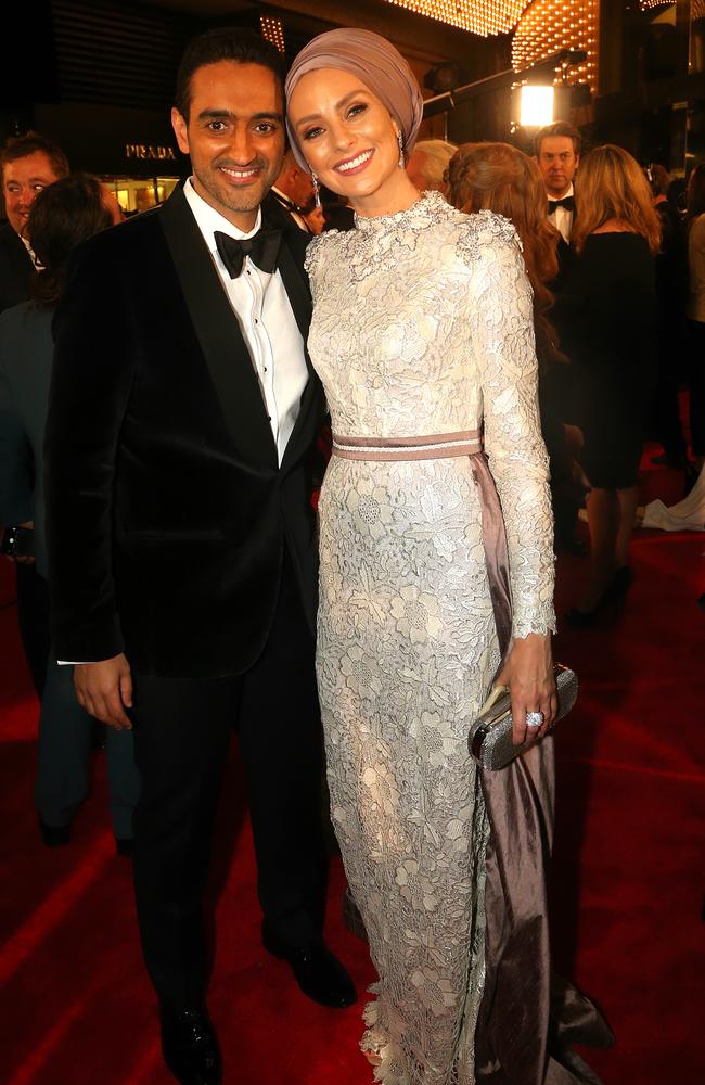Waleed Aly and wife Susan Carland arrive on the red carpet for the 2017 Logies at Crown Casino on Sunday, April 23, 2017, in Melbourne, Victoria, Australia. Picture: Hamish Blair