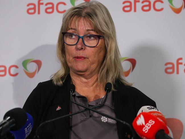 SYDNEY, AUSTRALIA : NewsWire Photos - SEPTEMBER 04 2024; NT Bushfires NT Executive Collene Bremner addresses the media during the Seasonal Bushfire Outlook Spring 2024 press conference as part of the AFAC24 Exhibition at the ICC in Sydney. Picture: NewsWire / Gaye Gerard