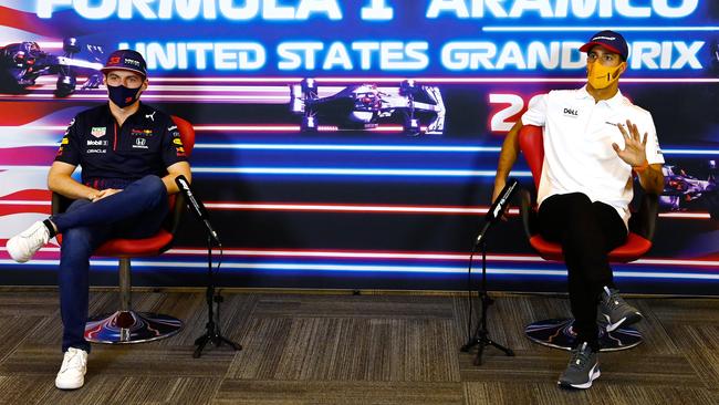 Max Verstappen and Daniel Ricciardo speaking ahead of the United States Grand Prix last month. Photo by Mark Sutton – Pool/Getty Images