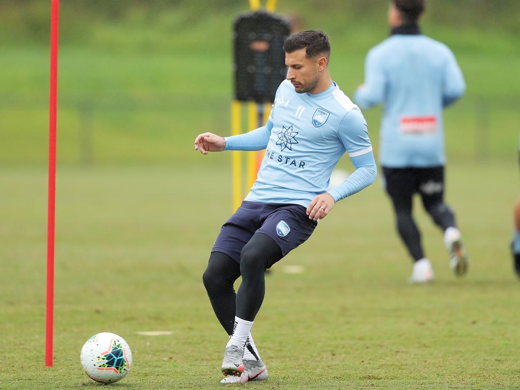 Kosta Barbarouses takes part in a training drill at Macquarie University.