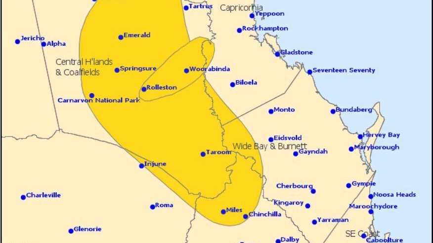 WARNING UPDATED: Severe thunderstorms are likely to produce damaging winds, heavy rainfall that may lead to flash flooding and large hailstones over the next several hours in parts of CQ. Picture: Bureau of Meteorology