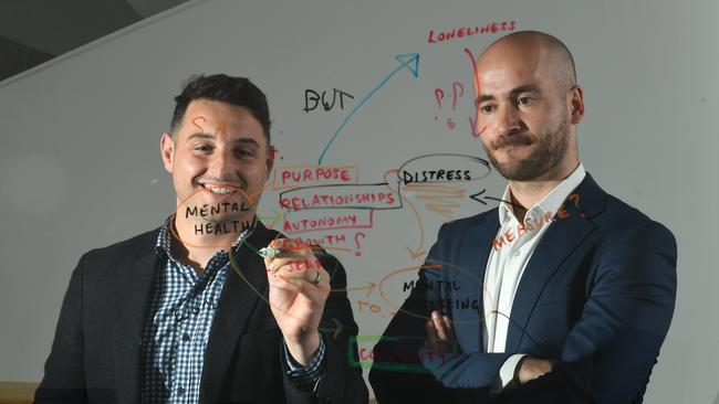 Matthew Iasiello and Joep van Agteren Picture from the SAHMRI Wellbeing and Resilience Centre. Photo: Tricia Watkinson