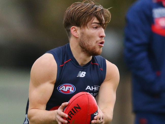 MELBOURNE, AUSTRALIA - AUGUST 17: Jack Viney of the Demons looks upfield during a Melbourne Demons AFL training session at AAMI Park on August 17, 2016 in Melbourne, Australia. (Photo by Michael Dodge/Getty Images)