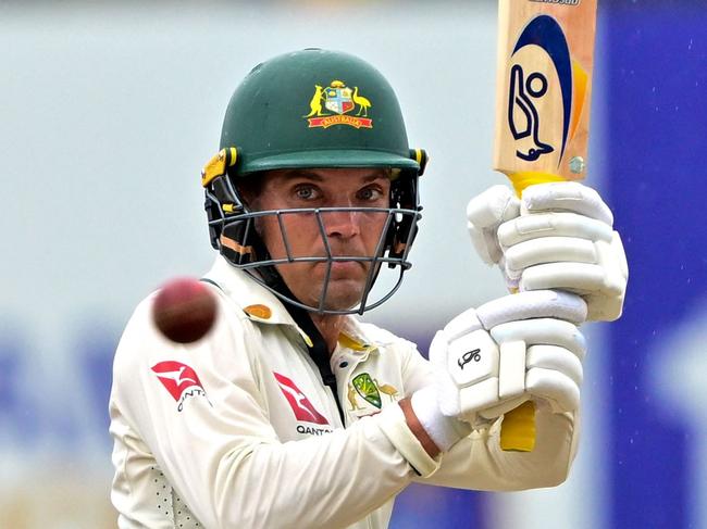 Alex Carey scored 46 runs before the declaration came. Picture: AFP