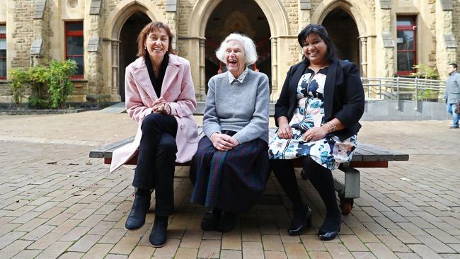 University of Melbourne maths professor Kate Smith-Miles, Alison Harcourt and PhD student Kaushalya Jeewani Nallaperuma. Picture: Aaron Francis.