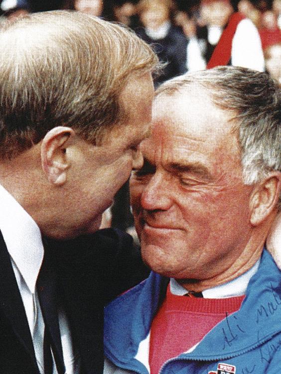 Neil Kerley shares a quiet moment with his friend Ted Whitten