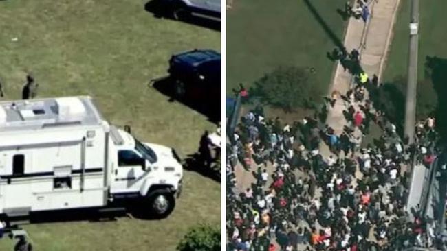 An ambulance at the scene as students are evacuated after a school shooting in Georgia. Picture: Supplied