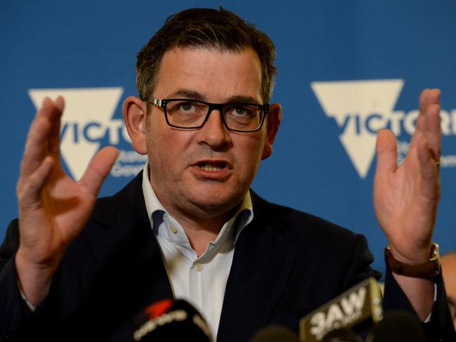 MELBOURNE, AUSTRALIA - NewsWire Photos JUNE 24, 2022: Victorian Premier Daniel Andrews speaks at a press conference at Parliament House in Melbourne with retiring Deputy James Merlino looking on. Picture: NCA NewsWire / Andrew Henshaw