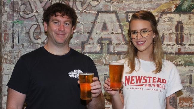 Newstead Brewing Co, which has locations in Newstead and Milton, has created a new beer for the Great Australasian Beer Spectacular (GABS) festival which is coming to Brisbane for the first time on April 27, 2019. Pictured: Owner Mark Howes and staff member Chimay Attenborough. Photo: Kristy Muir