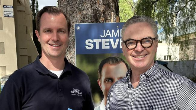Sturt's James Stevens campaigning with former local MP Christopher Pyne. Picture: Facebook