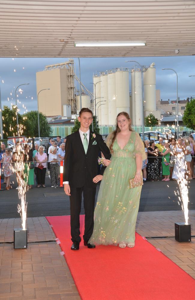 Toowoomba school formals. At the 2023 St Ursula's College formal is graduate Lucy Van Der Poel with her partner. Picture: Rhylea Millar