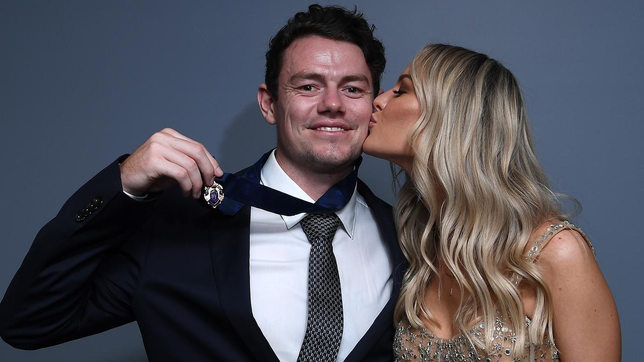 Lachie and Julie Neale after his Brownlow Medal win last October. (Photo by Quinn Rooney/Getty Images)