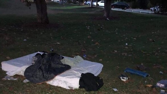 A mattress in the Broadwater Parklands on the Gold Coast where homeless teenagers are sleeping.