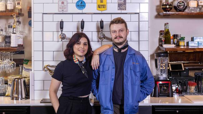 Dylan Nettleton and Stacey Costopoulos say their new Port Adelaide bar, 10 Gallon Hat, has been well received. Picture: Kelly Barnes