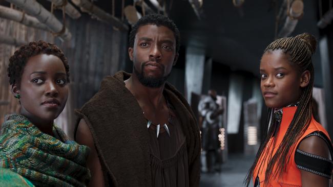 Lupita Nyong'o) left) Chadwick Boseman and Letitia Wright in <i>Black Panther.</i> Picture: Supplied