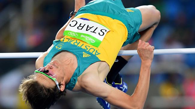 Australia’s Brandon Starc competes in the men’s high jump qualifying round at the Rio 2016 Olympic Games. Picture: AFP/Frank Fife