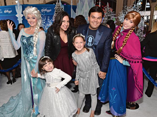 Lopez and Kristen Anderson-Lopez with their daughters and stars of Frozen. (Picture: Getty)