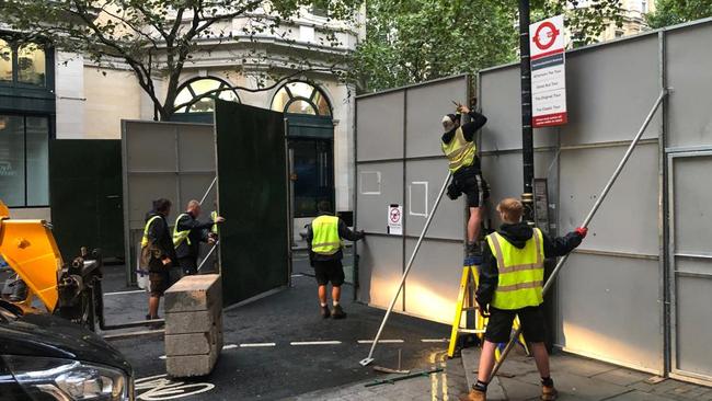 Steel security wall being constructed in London, as part of security measures. Picture: Charles Miranda