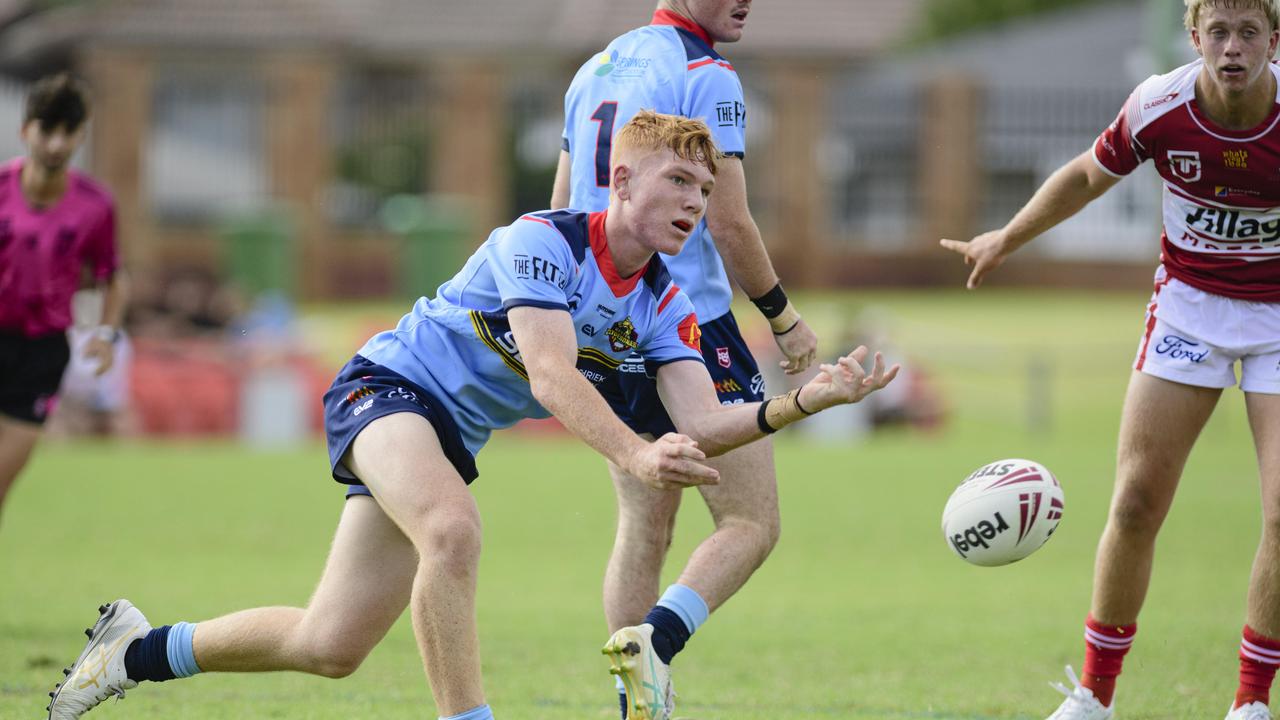 Samuel Lowien fire off a pass for the Western Clydesdales during a Mal Meninga Cup match. Picture: Kevin Farmer
