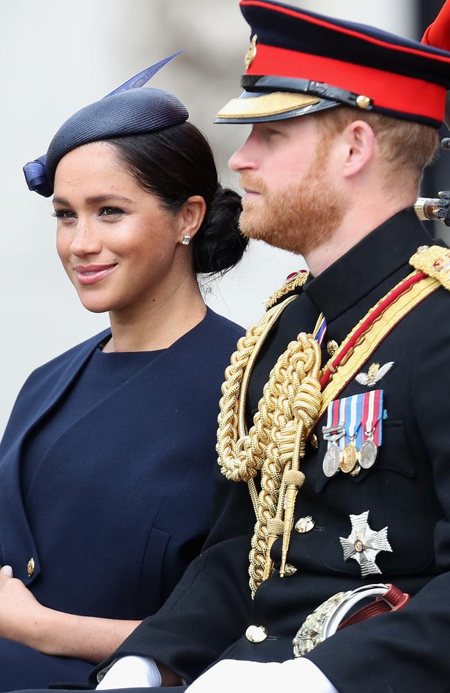 Meghan and Harry at the last official Trooping the Colour in 2019, before they left the royal family and COVID-19 struck. Picture: Chris Jackson/Getty Images