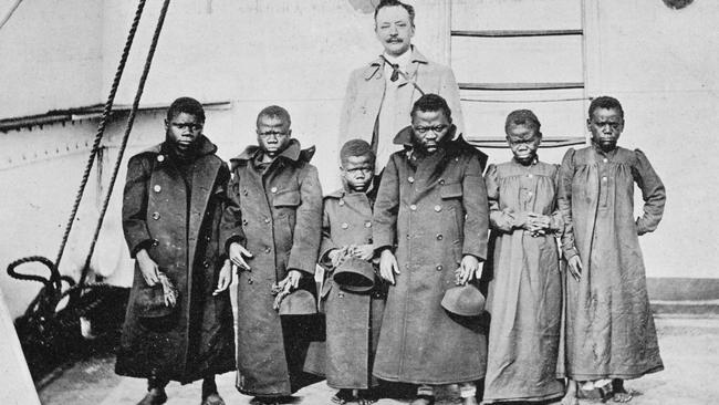 A ‘pygmy display’ in a human zoo, circa the late 1880s. Picture: Supplied