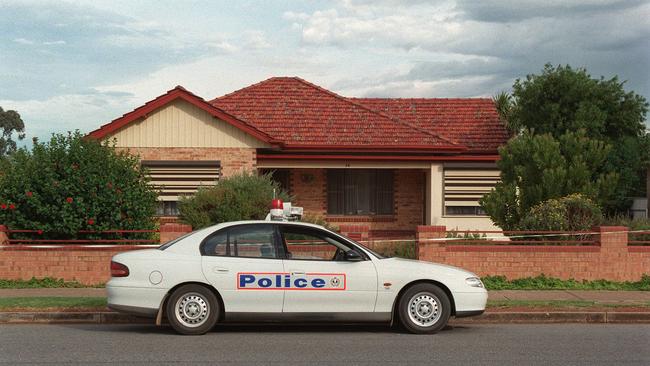 A SA Police car outside the Elizabeth South house of murder victim Phyllis Harrison. 