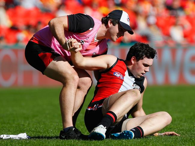GOLD COAST, AUSTRALIA - JULY 02: Paddy McCartin of the saints during the round 15 AFL match between the Gold Coast Suns and the St Kilda Saints at Metricon Stadium on July 2, 2016 in Gold Coast, Australia. (Photo by Jason O'Brien/Getty Images)