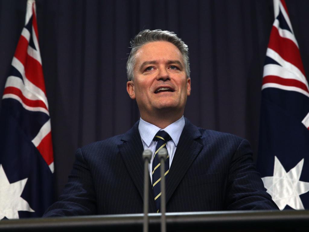 Senator Mathias Cormann during a press conference in Parliament House Canberra. Picture: Gary Ramage