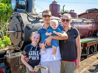 Steam at the Station - Makenzy Pratt, Daniel Edwick, Harrison Edwick and Rhyllie Warneke at the festival to celebrate the arrival of the locomotive at the Gympie station last weekend. Picture: LEEROY TODD