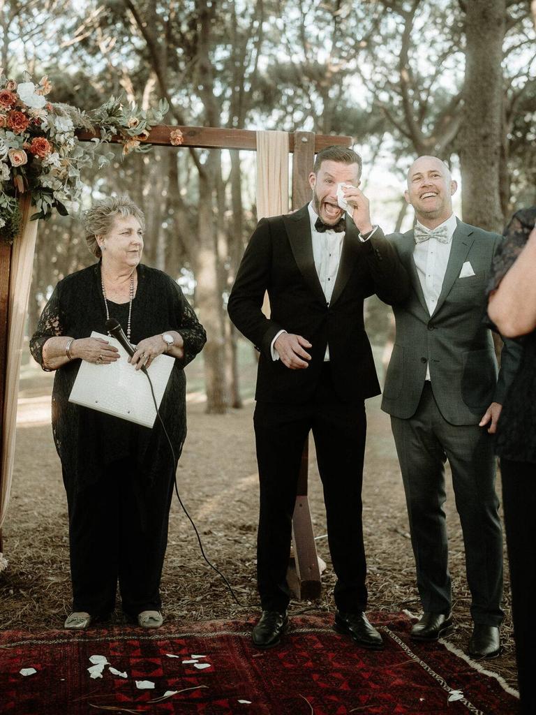 Luke Jacobz cried when his bride walked down the aisle. Picture: Candid Chaser Photography