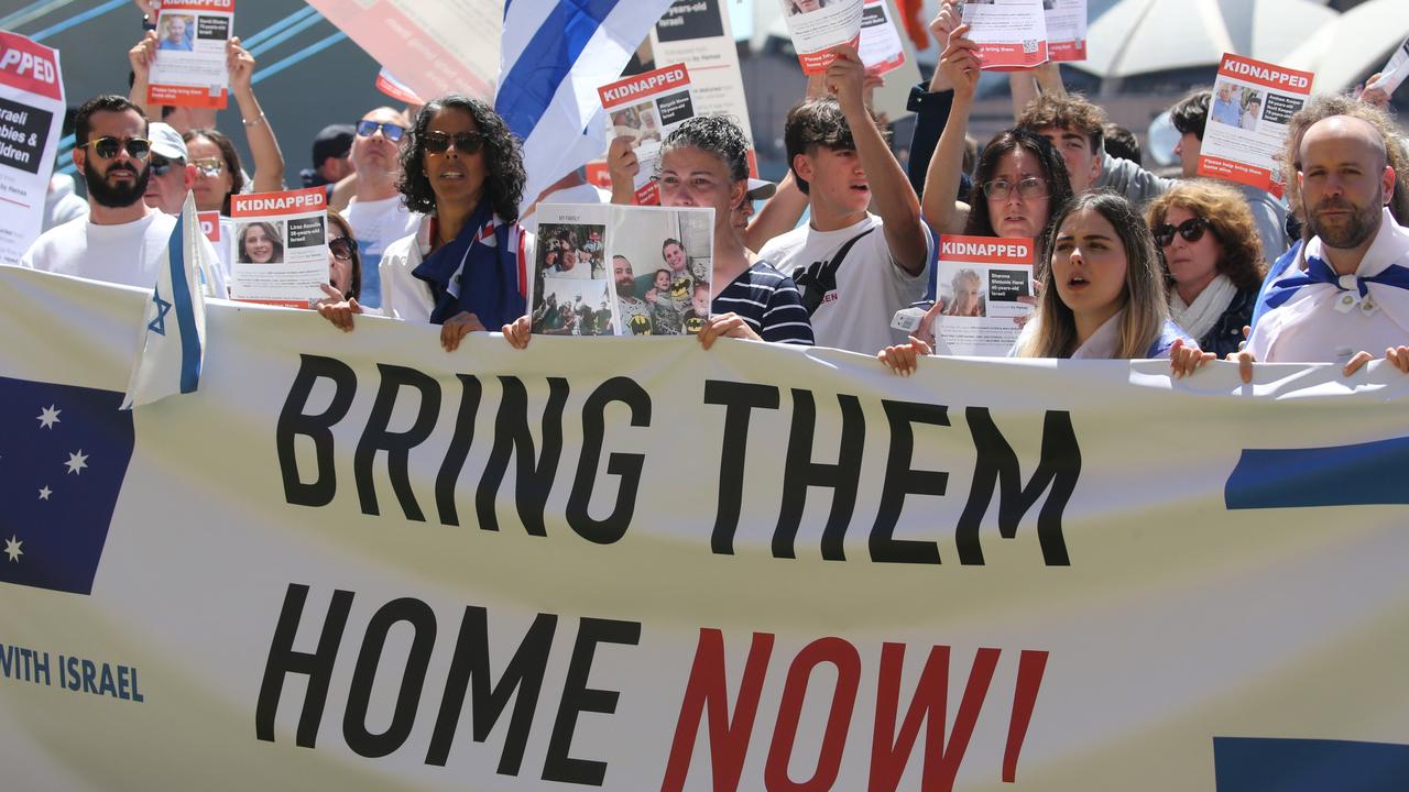 Thousands of protesters assembled in the Sydney CBD in solidarity with Israel before marching to Circular Quay. Picture: NCA NewsWire / Gaye Gerard